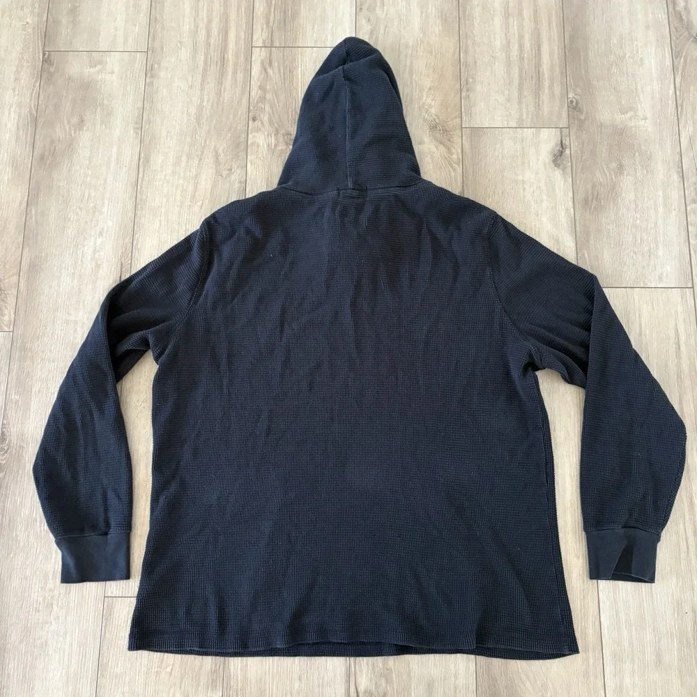 Polo Ralph Lauren Hoodie Mens XL Black Waffle Knit Kangaroo Pocket Pony Logo